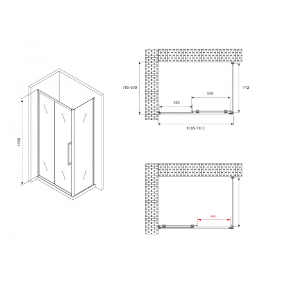 Душевой уголок Abber Schwarzer Diamant 80x80x195 стекло матовое, профиль черный (AG30110BMH-S80BM)