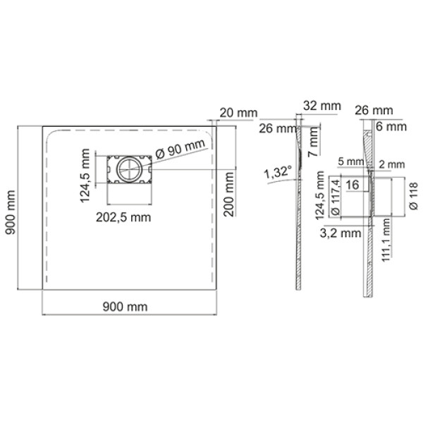 Душевой поддон WasserKRAFT Main 41T03 90х90