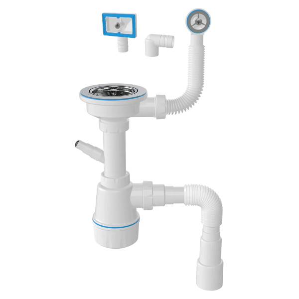 Сифон 40 мм. бутылочный Nova 3 1/2"х114 мм с 1-им отв., прямоуг. и кругл. переливом (с гофрой 1 1/2"х40/50) (1049)