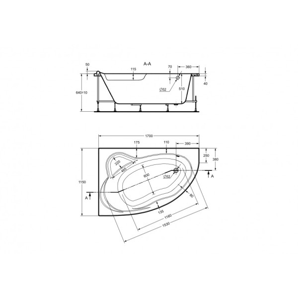 Ванна акриловая Roca Luna 115x170x52 белая (7.2486.4.000.0)