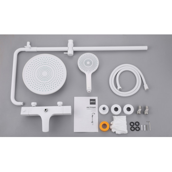Душевая система Abber Thermostat с термостатом и изливом белый матовый (AF8516FWL) Душевая система Abber Thermostat с термостатом и изливом белый матовый (AF8516FWL)
