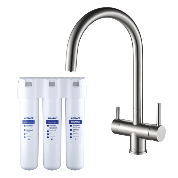 Смеситель для кухни Swedbe Selene Plus в комплекте с фильтром Аквафор Кристалл нержавеющая сталь (K8042K)