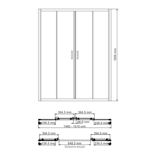 Душевая дверь WasserKraft Lippe 150*190 стекло прозрачное, профиль белый (45S08)