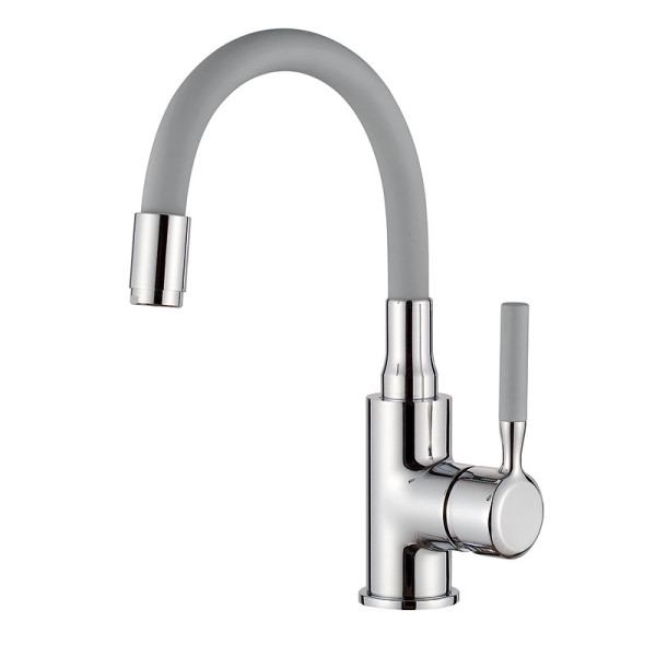 Смеситель для раковины Ledeme силиконовый излив, серый/хром (L1399-9)