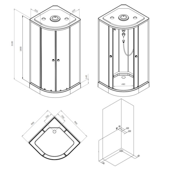 Душевая кабина AM.PM X-Joy 90x90 профиль мат.черный, стекло прозрачное (W94C-401-090BT)