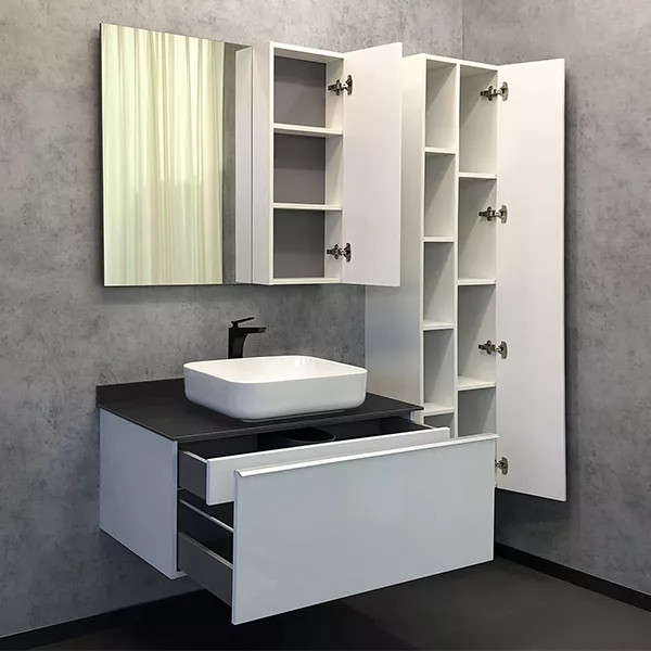 Тумба подвесная с раковиной Comforty Милан 900x520x545 белый глянцевый/графит (00-00014426)