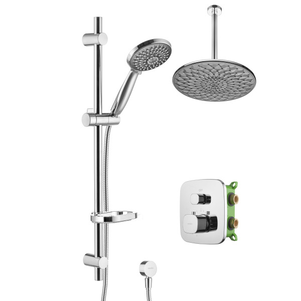 Смеситель для душа встраиваемый термостатический Swedbe Platta (с монтажным боксом) и верхним душем хром, серый (5557G1)