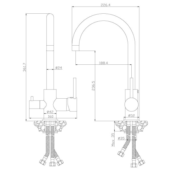 Смеситель для кухни Rossinka Z35-28 с переключателем на фильтр (Z35-28)