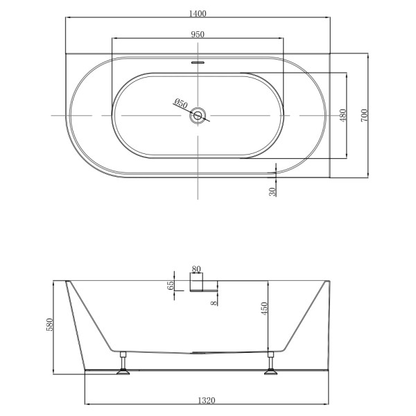 Ванна акриловая Abber 140x70x58 белая (AB9502-1.4 R)