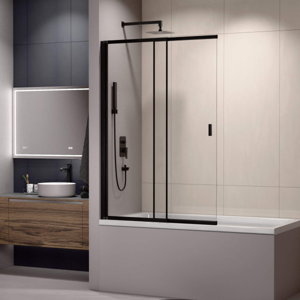 Душевые шторки для ванн RGW Screens 100x150 стекло прозрачное, профиль черный (03114010-14)