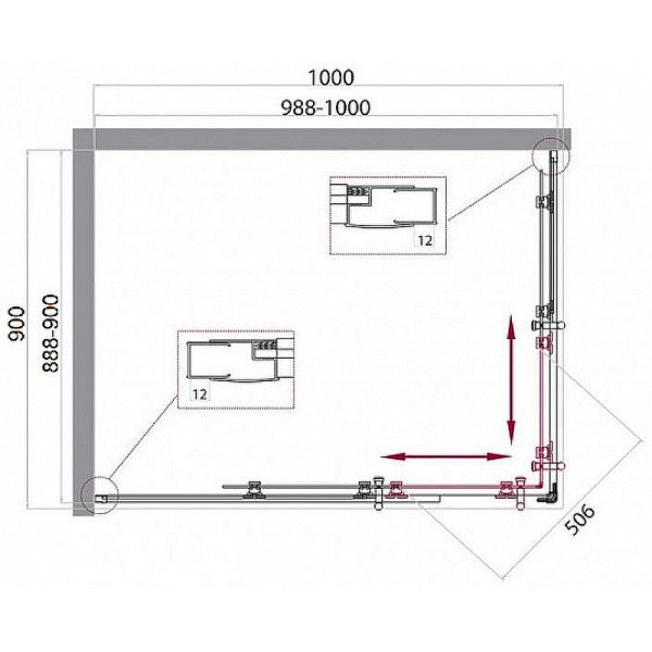 Душевой уголок BelBagno Uno-195 100x90x195 стекло прозрачное, профиль хром (UNO-195-AH-2-10/90-C-Cr)