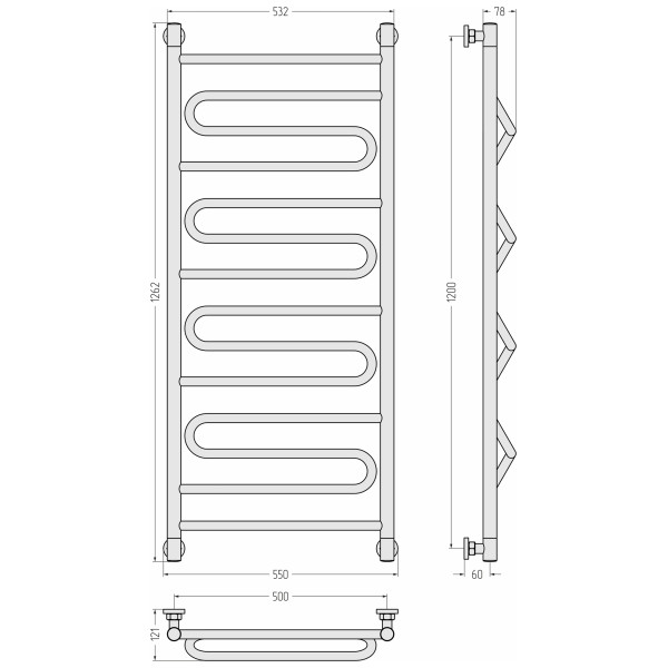 Полотенцесушитель водяной Сунержа Элегия+ 1200x500 матовый белый (30-0205-1250)