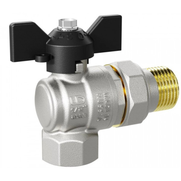 Кран угловой 1" шаровый со сгоном LD Pride (чёрная бабочка) (LD 47.206.25)