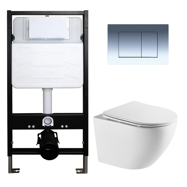 Инсталляция для подвесного унитаза Azario Forte+подвесной унитаз Azario Grado+клавиша Azario Forte хром глянцевый (AZ-100-100F+AZ-0046-UQ3+AZ-100-002F