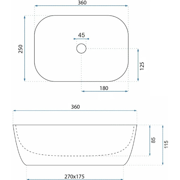 Раковина накладная REA Belinda mini Travertine mat 36x25x11,5 имитация камня (REA-U4700)