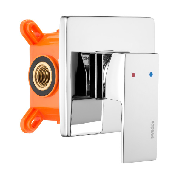 Смеситель для душа встраиваемый Swedbe Platta подключение на 1 выход в монтажном боксе хром (5522)