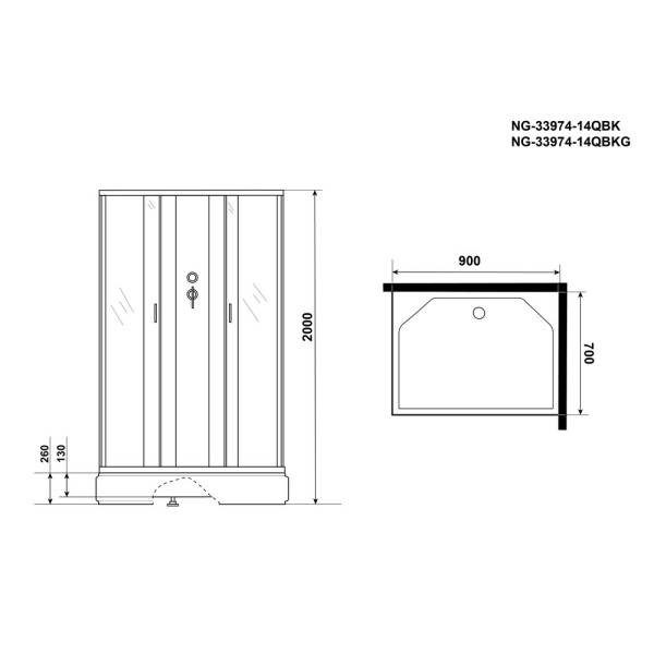 Душевая кабина с гидромассажем Classic 70x90 стекло матовое, профиль хром матовый (NG-33974-14QBKG)