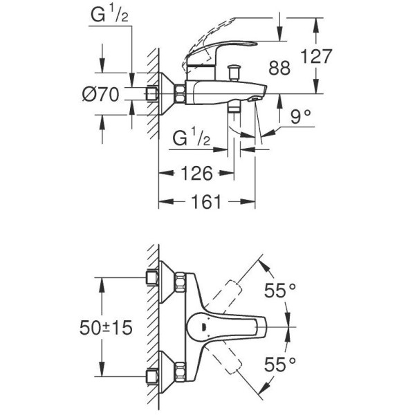 Смеситель для ванны и душа Grohe Eurosmart (33300002)