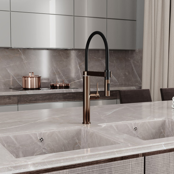 Смеситель для кухни WasserKRAFT с гибким изливом розовое золото (A8897)