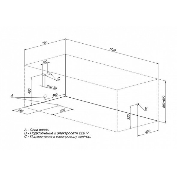 Ванна акриловая Aquanet Riviera 180х80 без гидромассажа
