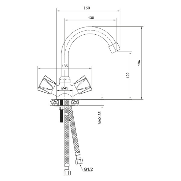 Смеситель для раковины Wesnaart Kamila хром (KAM16-230-23110)