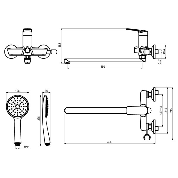 Смеситель для ванны и душа Lemark Verba хром (LM11451C)