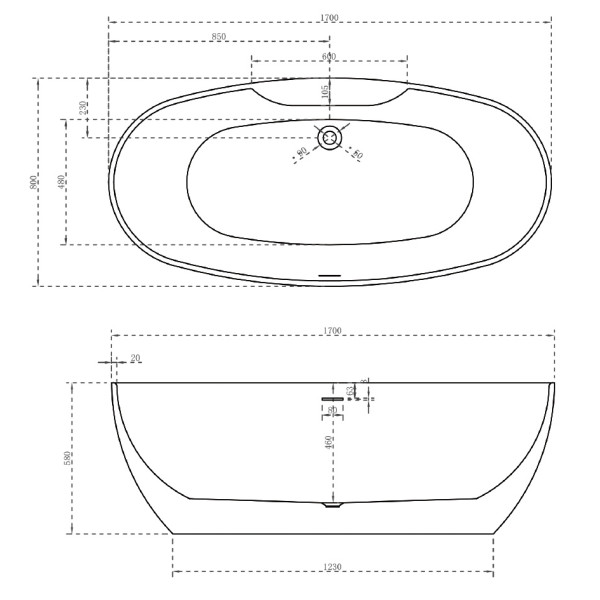 Ванна акриловая Abber 170x80x58 белая (AB9323)