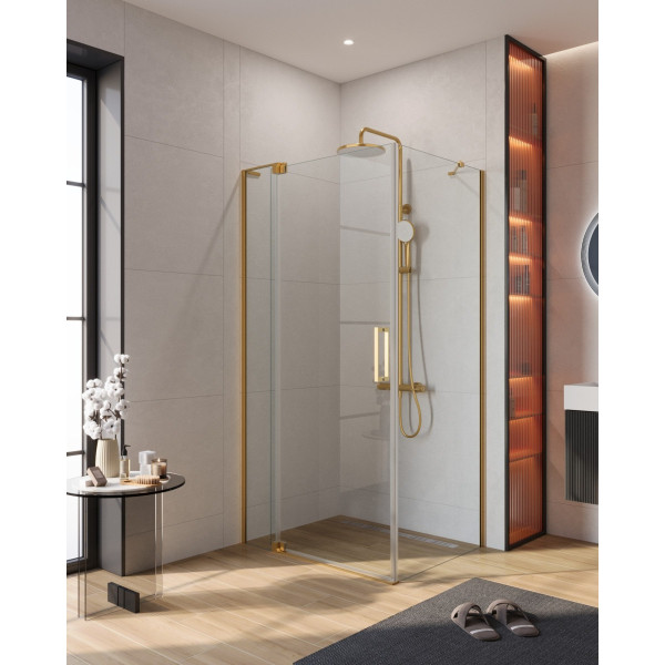 Душевой уголок Cezares Slider 70x100x195 стекло прозрачное, профиль брашированное золото (SLIDER-AH-1-100-70/80-C-BORO)