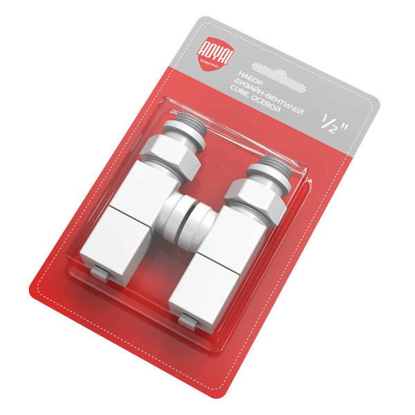 Комплект дизайн-вентилей Royal Thermo CUBE 1/2" осевой (белый) (RTE 56.0003) Комплект дизайн-вентилей Royal Thermo CUBE 1/2" осевой (белый) (RTE 56.0003)