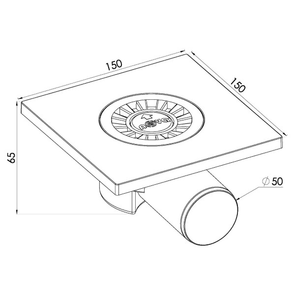 Трап горизонтальный 50 мм. (150х150) Nova пластиковая решетка (белый) (5020)