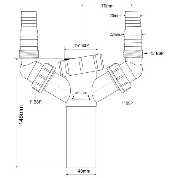 Отвод для подкл. быт. техники McAlpine 40 мм. двойной (TEE4)