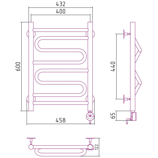 Полотенцесушитель электрический Стилье Формат 22 600x400 правый, хром (00522-6040)