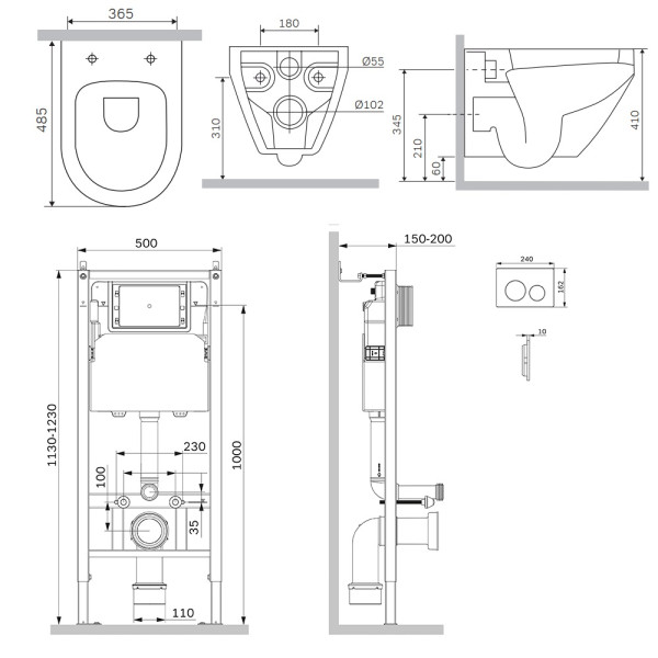 Комплект инсталляция с унитазом AM.PM PrimeFit с клав L хром глянц с подвесным унитазом Spirit V2.0 Aquaspin (IS90151.701900)