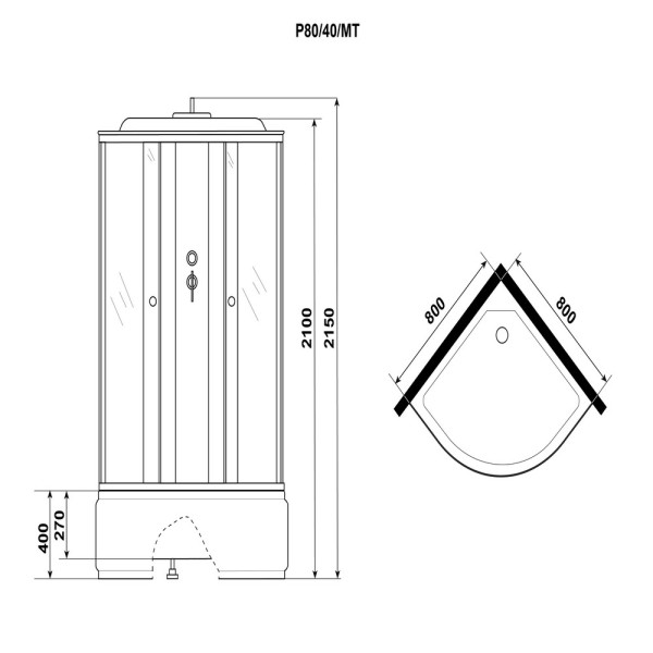 Душевая кабина Promo 80x80 стекло матовое, профиль белый (P80/40/MT)