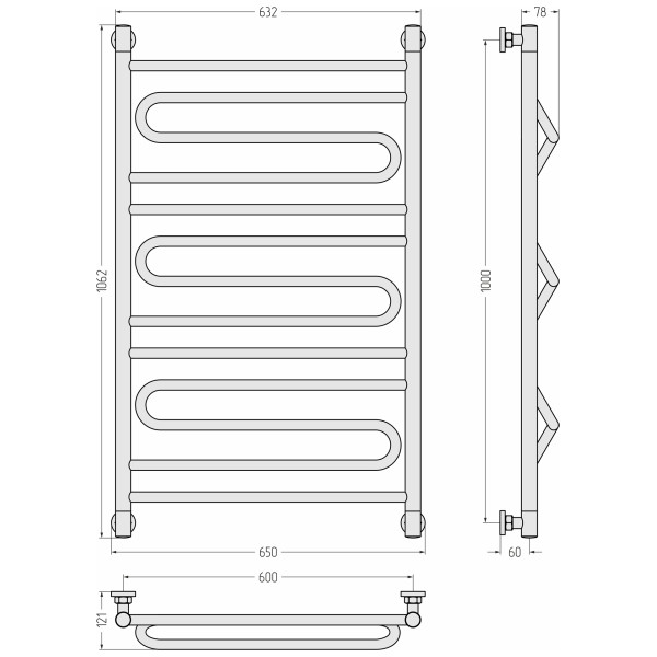 Полотенцесушитель водяной Сунержа Элегия+ 1000x600 матовый белый (30-0205-1060) Полотенцесушитель водяной Сунержа Элегия+ 1000x600 матовый белый (30-0205-1060)