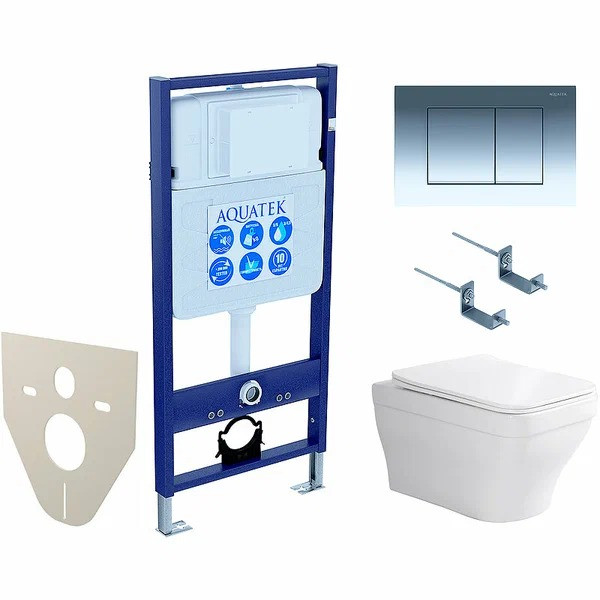 Комплект нсталляция c унитазом Aquatek Амадео рама Standard INS-0000012 с звукоиз.прокладкой+крепеж KKI-0000002+кнопкаKDI-0000010+унитаз Амадео AQ11