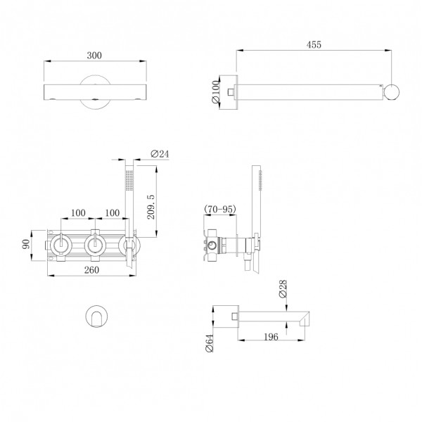 Душевая система Abber Perfekte 316 скрытого монтажа с изливом, оружейная сталь брашированная (AF8A50BGG)