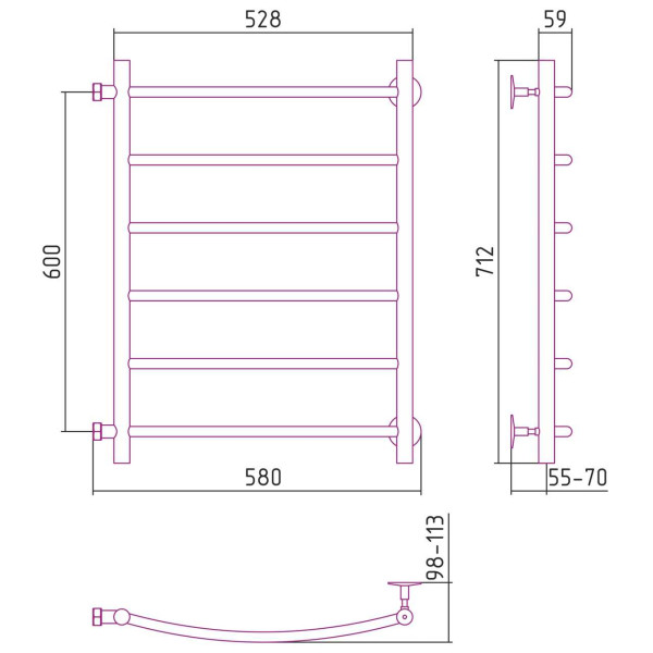 Полотенцесушитель водяной Стилье Версия-Б2 600х500 (6) Г 18 хром (00612-6050) Полотенцесушитель водяной Стилье Версия-Б2 600х500 (6) Г 18 хром (00612-6050)