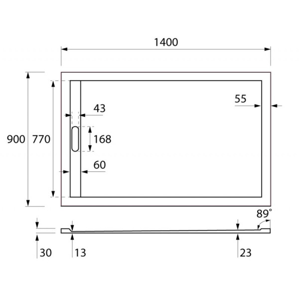 Душевой поддон из искусственного мрамора Cezares 140x90x3 белый (TRAY-AS-AH-14/90-3-W)
