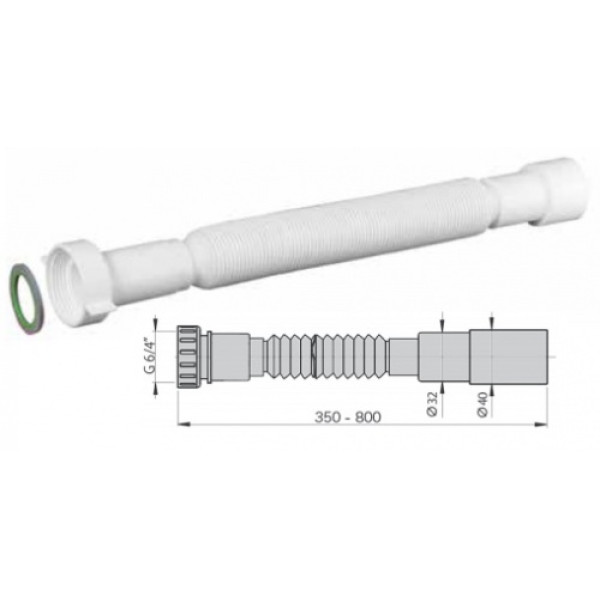 Отвод гофрированный переходной Miano 1 1/4"x32/40 мм. с накидной пласт. гайкой (M1109)