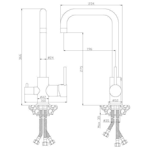 Смеситель для кухни Rossinka Z35-29 с переключателем на фильтр (Z35-29)