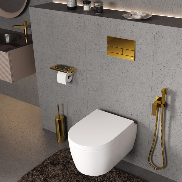 Инсталляция для унитаза WasserKRAFT Aller с клавишей смыва золото глянцевое (10TLT.010.ME.PG04)