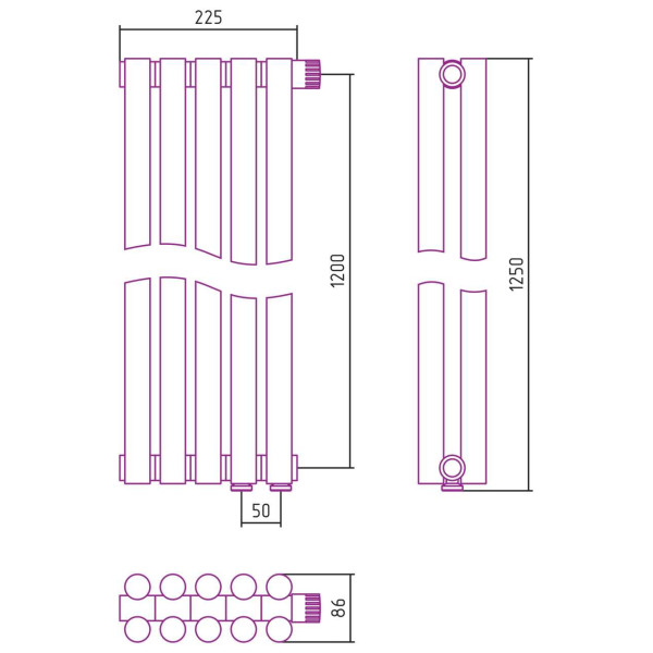 Дизайн-радиатор Сунержа Эстет-11 EU50 1200*225 5 секций хром (00-0312-1205)