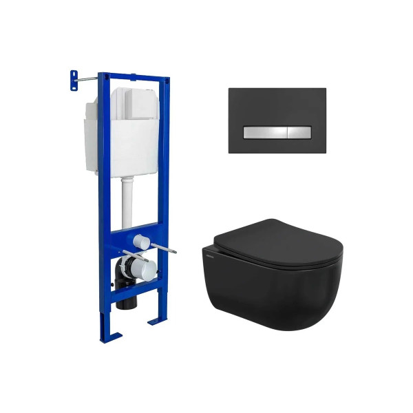 Комплект инсталляция с унитазом Berges: инсталляция Atom Line, кнопка soft touch черный/хром глянец, унитаз Ventas Black, сиденье с soft-close