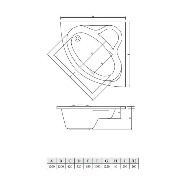 Ванна акриловая C-Bath Aurora 120x120 белая (CBS001001)