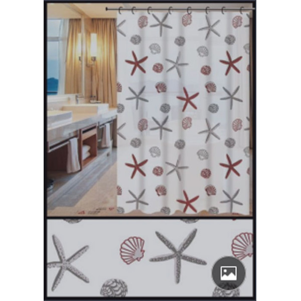 Шторка для ванны текстиль Fashun 1800x2000 полиэтилен морские звёзды с ракушками на белом фоне (A8810)