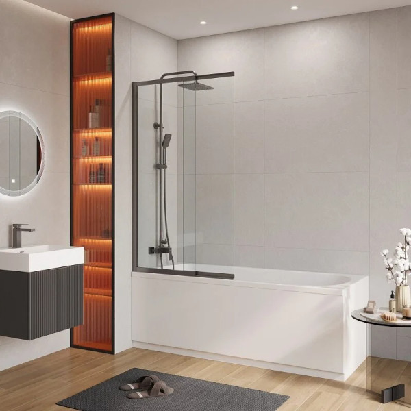 Душевая шторка для ванны Cezares Slider 90x7x150 стекло прозрачное, профиль оружейная сталь (SLIDER-VF-11-90/150-C-GM)