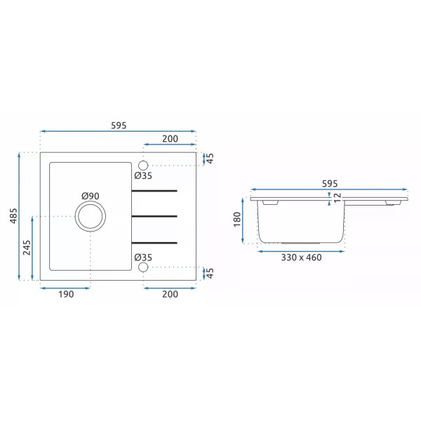 Мойка для кухни Rea north white гранит 59,5x48,5x18 белая (ZLE-00127)
