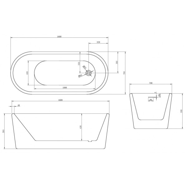 Ванна акриловая Abber 160x70 белая (AB9272-1.6)