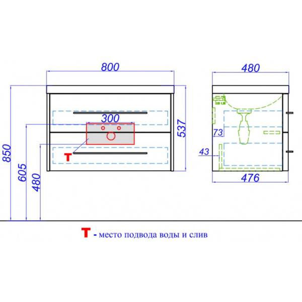 Тумба подвесная Aqwella Neringa 795x120x475 белая (NER0108)